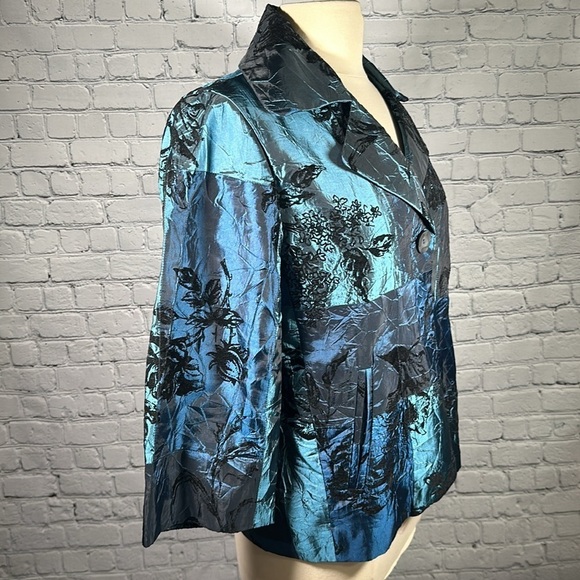 Susan Graver one button Teal Black Velvet evening light Jacket Blazer Medium NEW - Picture 15 of 16